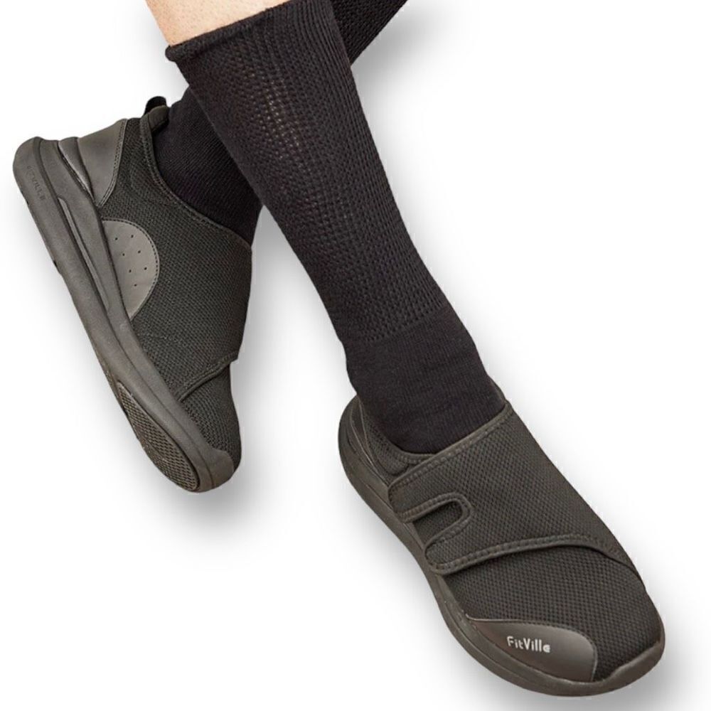 FitVille UNISEX EasyTop Diabetic Shoes MEN 5.5 Women’s 7 Black NWT $79